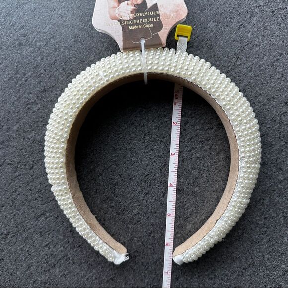 NWT Sincerely Jules Cream Off-White Faux Pearl Puffed Chunky Headband - Picture 11 of 15